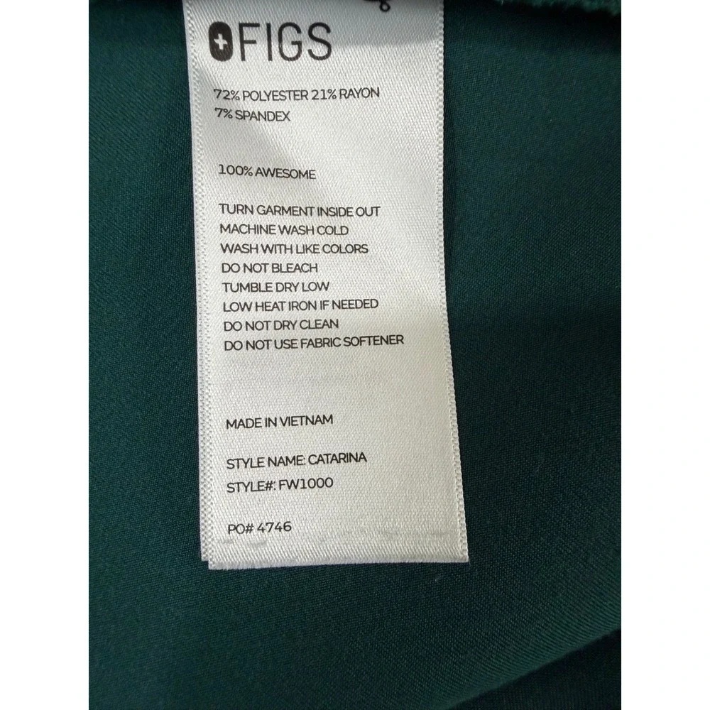 FIGS Catarina Scrub Top Womens size Large Dark Green V-Neck‎ One Pocket EUC